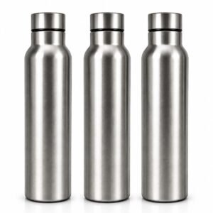 Stay hydrated throughout the day with this set of 3 stainless steel water bottles, each with a 1 litre capacity. Durable, reusable and easy to carry, these bottles are suitable for home, office, school, gym and travel. The sleek design makes them practical for everyday use and easy to clean. Pack Contains: 3 Bottles Capacity: 1 Litre Each Material: Stainless Steel Suitable For: Home, Office, School, Gym & Travel