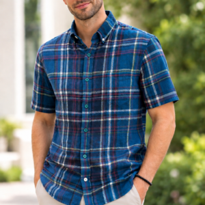 Men’s BLUE & WHITE Check Half Sleeve Casual Shirt – XL SIZE