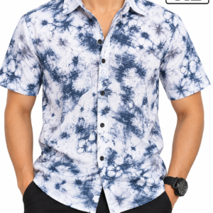 Men’s White & Blue Abstract Floral Print Half Sleeve Shirt – XL SIZE
