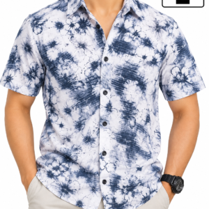 Men’s White & Blue Floral Print Half Sleeve Casual Shirt – L SIZE