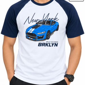 Men’s White & Navy New York Car Print Raglan T-Shirt – L SIZE