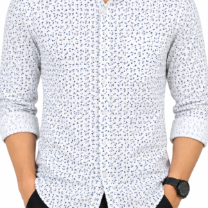 Men’s White & Blue Printed Full Sleeve Casual Shirt – XL