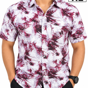Men’s White & Maroon Printed Half Sleeve Casual Shirt – XL