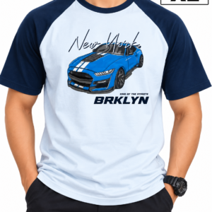 Men’s White & Navy Blue Graphic Raglan T-Shirt – XL